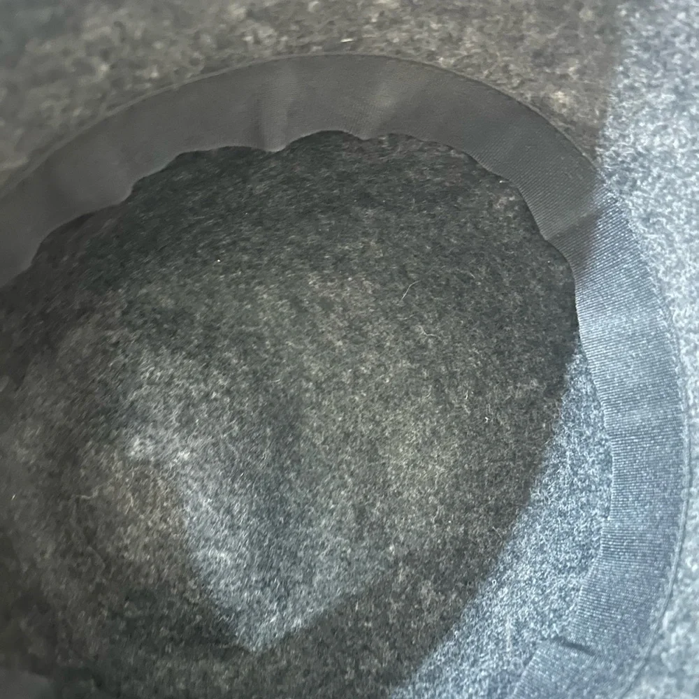 Anthropologie Dark Gray Wool Hat Blue Lace Band by Yellow Bird Cloche Women's